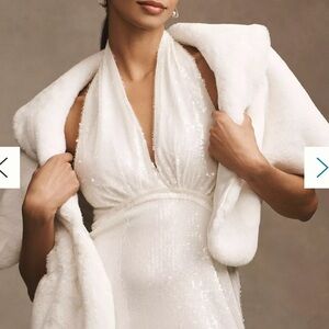 Anthropologie White Faux Fur Cape